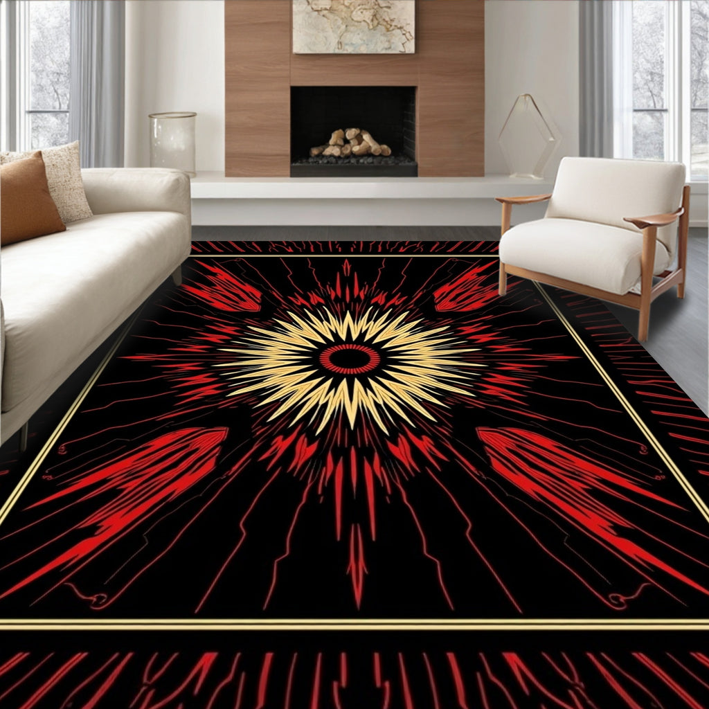 Bold Red Gold Sunburst Rays Rug