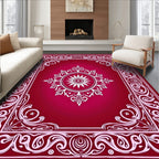 Crimson White Floral Mandala Border Rug
