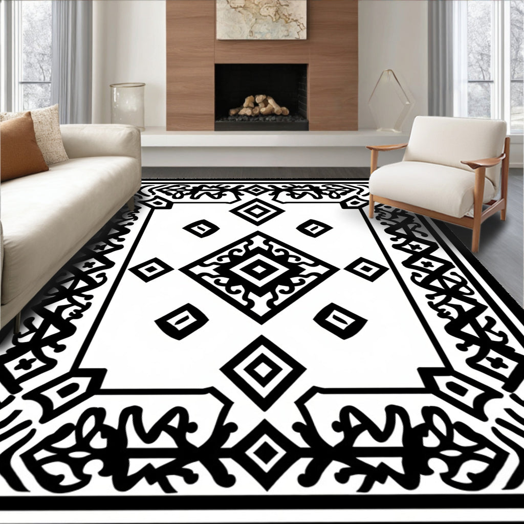 Black and White Diamond Medallion Rug