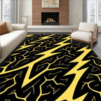 Bold Yellow Jagged Lightning Black Rug