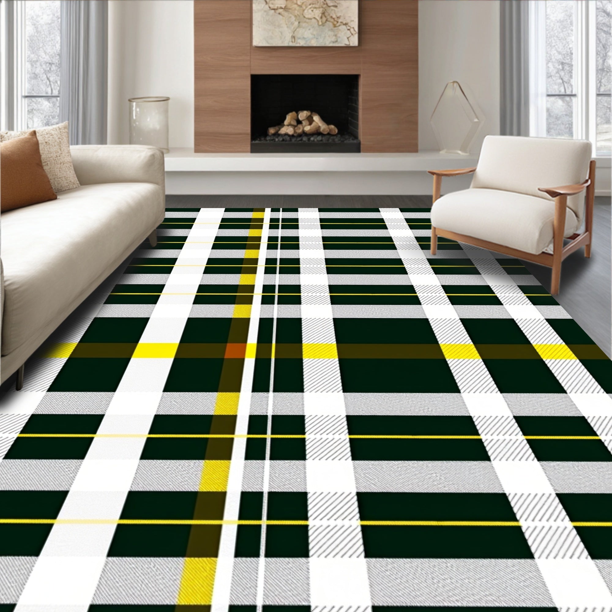 Bold Green Yellow Plaid Checkered Rug