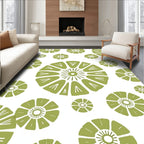 Olive Green Mid Century Floral Burst Rug