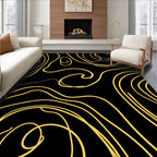 Golden Swirls on Black Canvas Rug