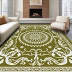 Olive Green Medallion Floral Scroll Rug