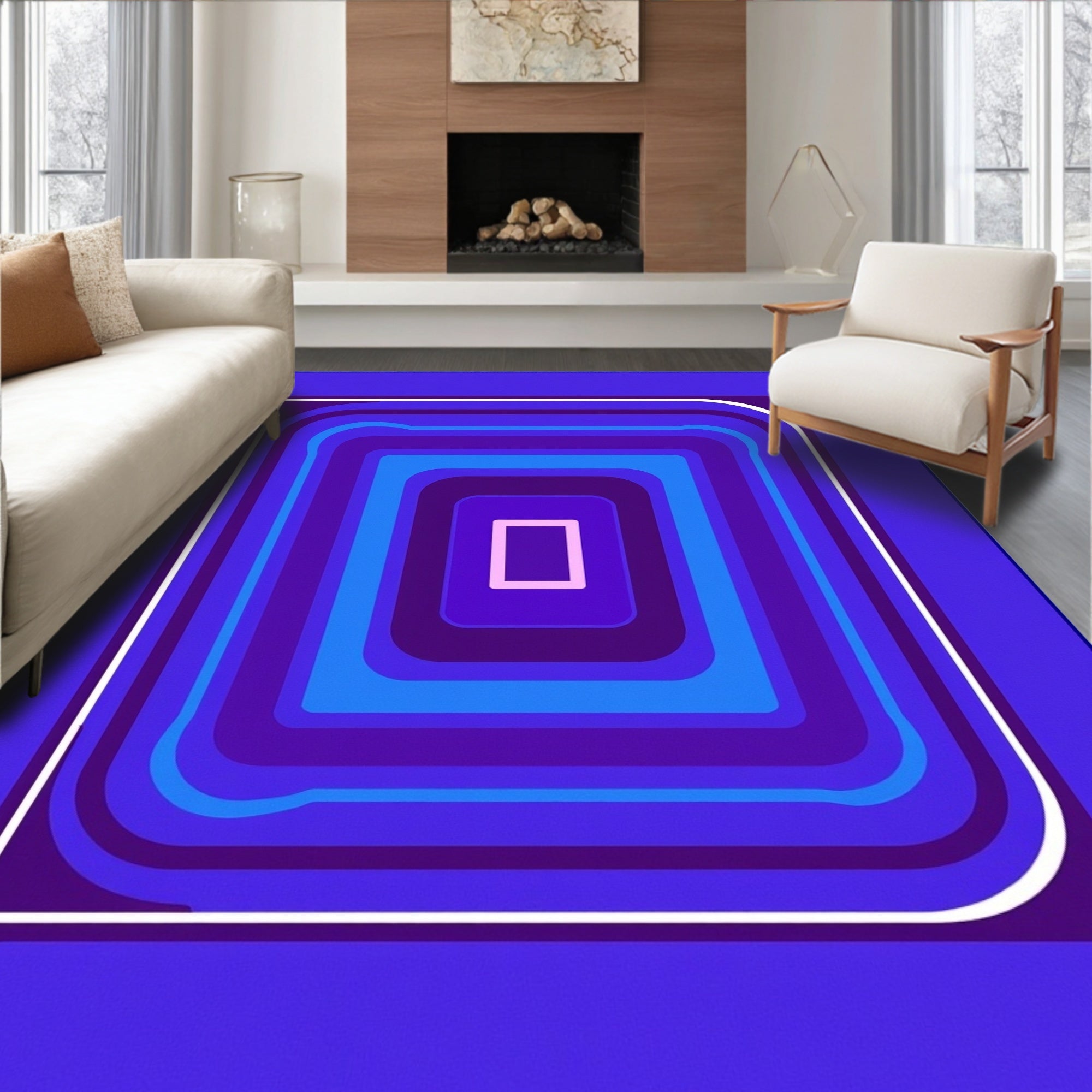 Deep Blue Layered Square Aura Rug