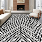 Black White Abstract Herringbone Swirl Rug
