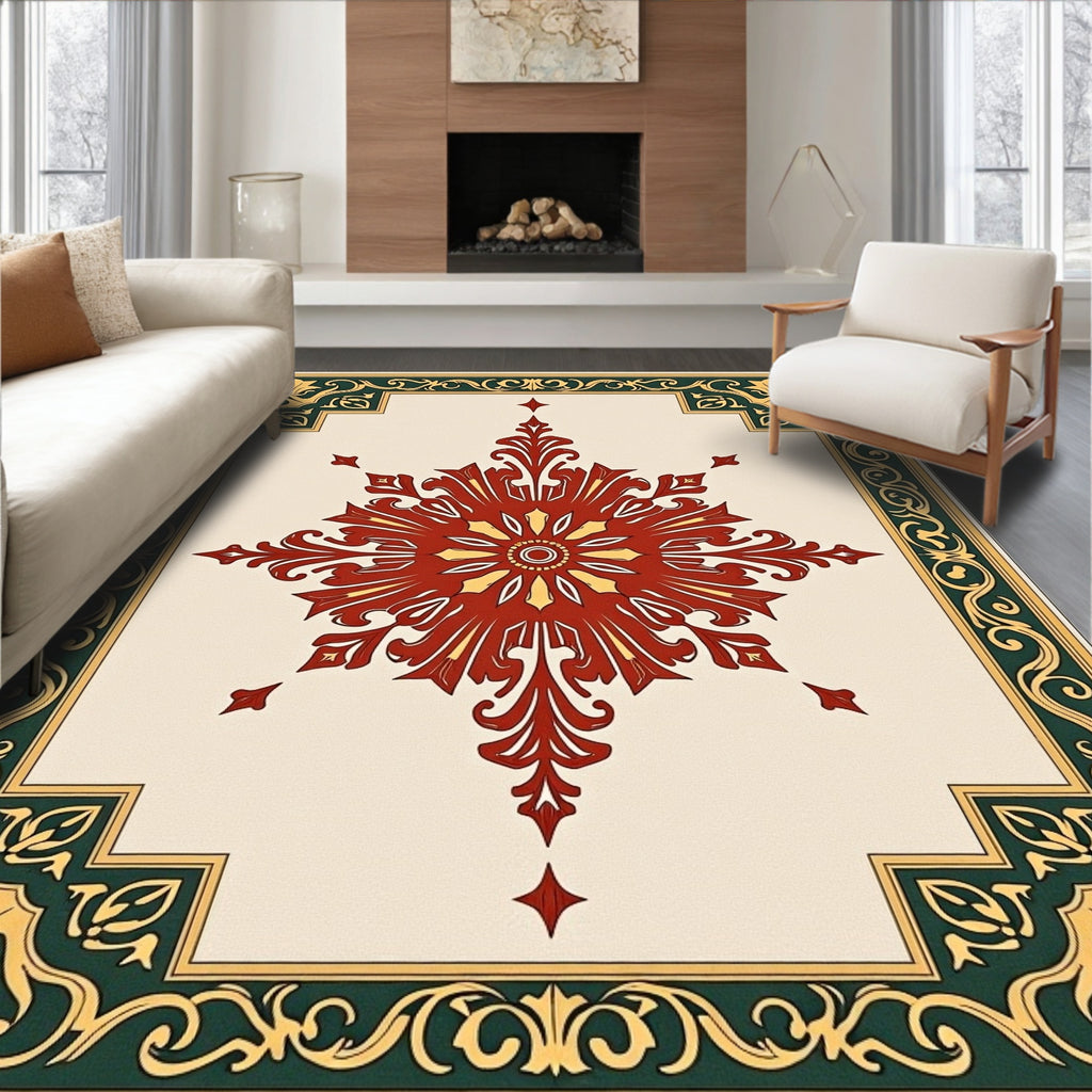 Crimson Gold Floral Medallion Border Rug