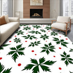 Forest Green Leaf Scatter Red Dots Rug
