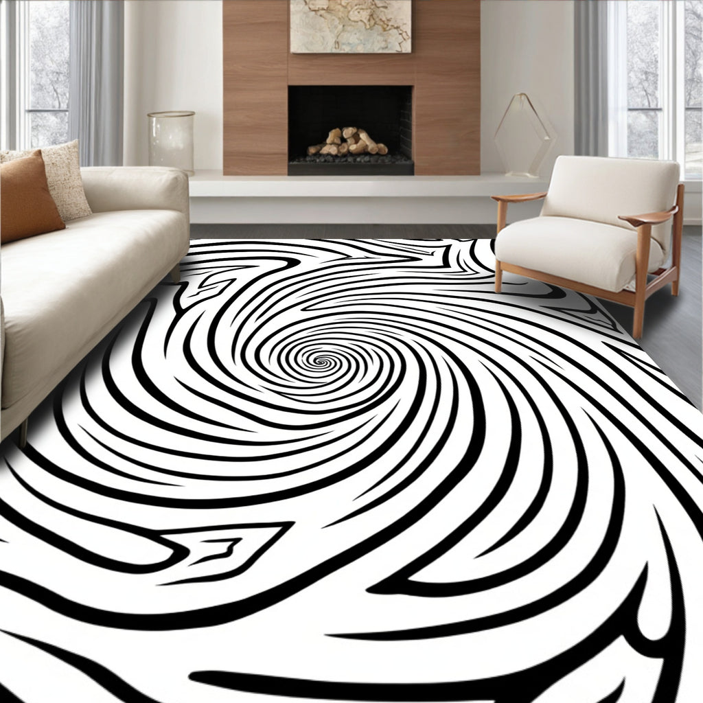 Black White Optical Swirl Rug