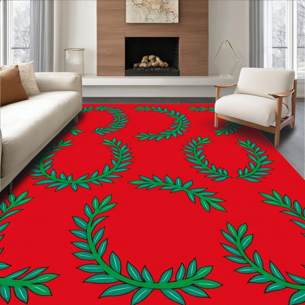 Red Green Laurel Wreath Round Collage Rug