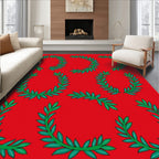 Red Green Laurel Wreath Round Collage Rug