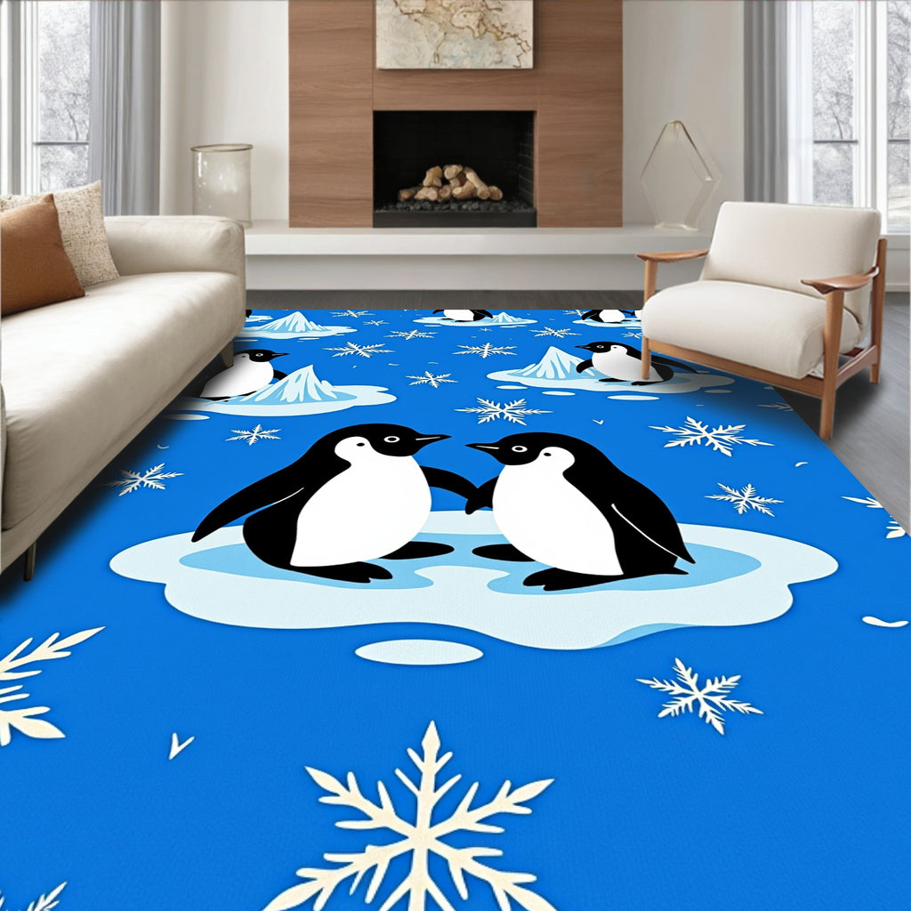 Two Playful Penguins on Ice Floes Rug