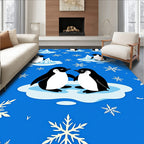 Two Playful Penguins on Ice Floes Rug