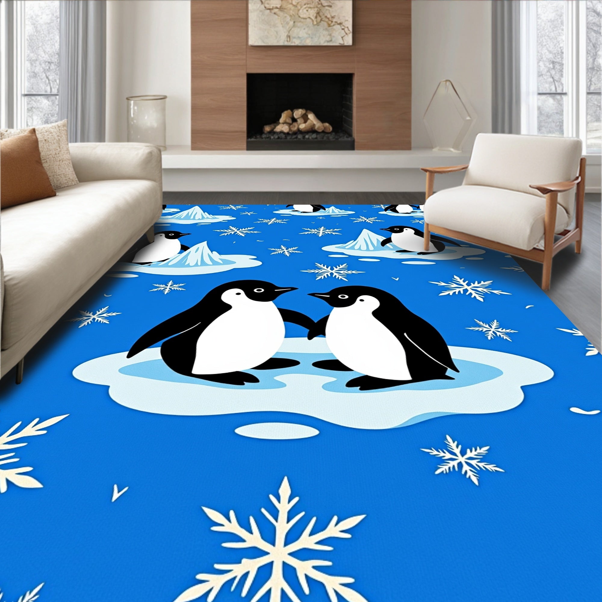 Two Playful Penguins on Ice Floes Rug