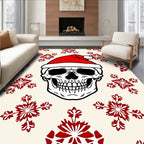 Festive Red Snowflake Poinsettia Skull Rug