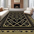Black and Gold Geometric Interlocking Lattice Rug