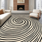 Black Cream Swirl Optical Illusion Rug