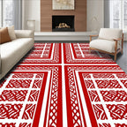Red Interlocking Geometric Scroll Rug
