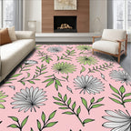 Pink Leafy Green Tropical Foliage Rug