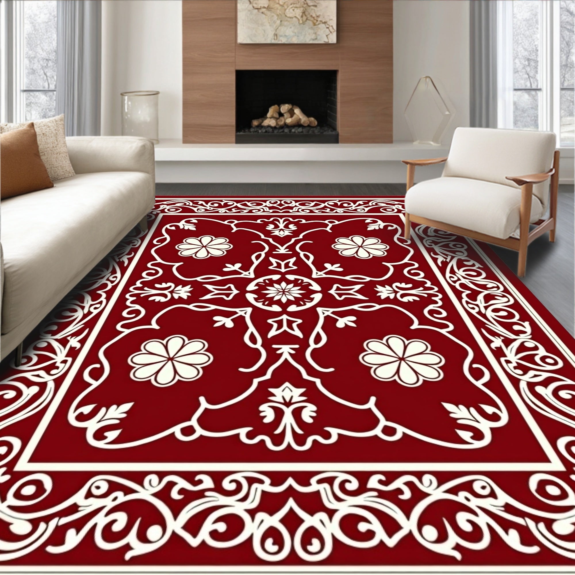 Crimson Vintage Floral Medallion Rug