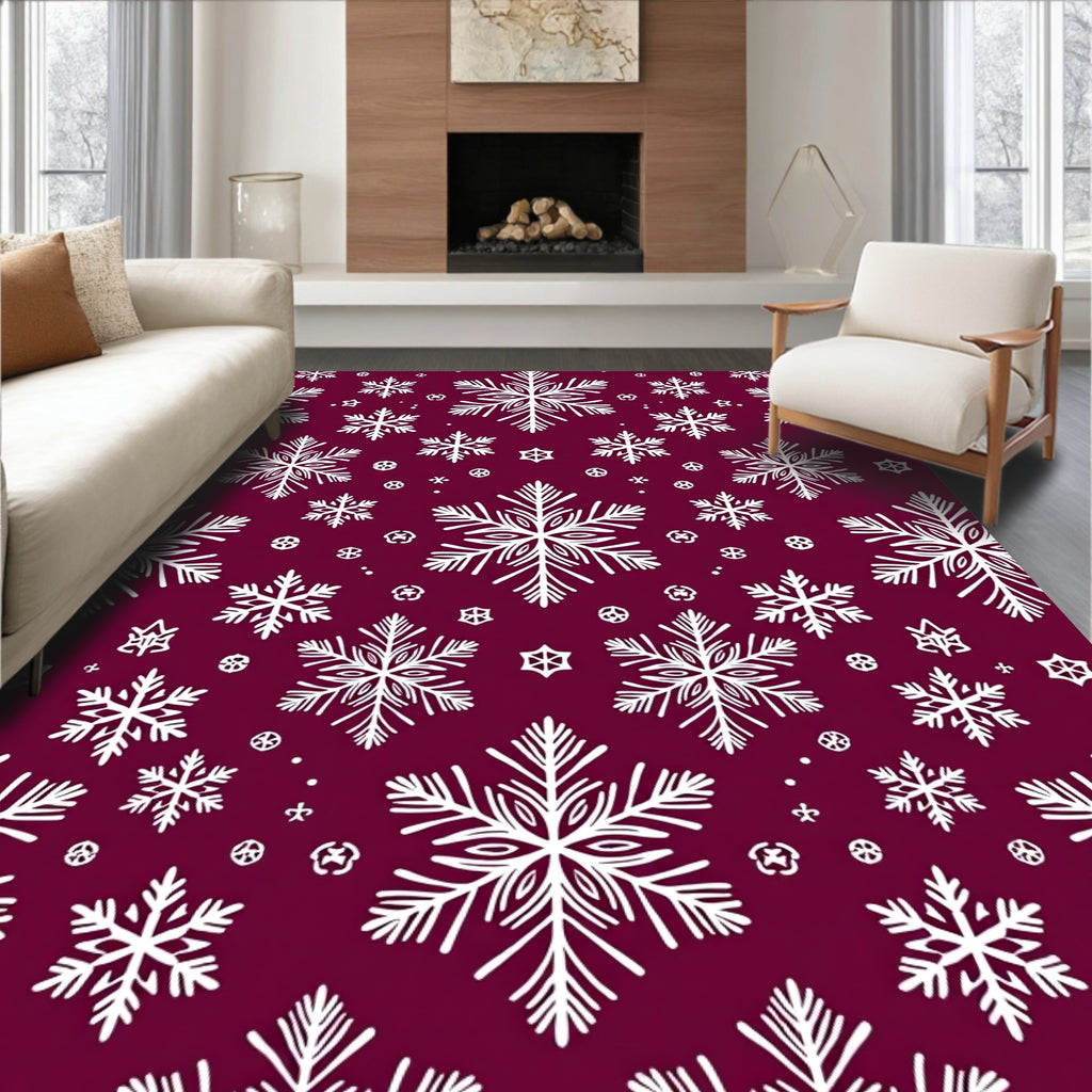 Winter White Snowflake Burgundy Field Rug
