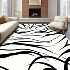 Black White Wispy Swirls Rug