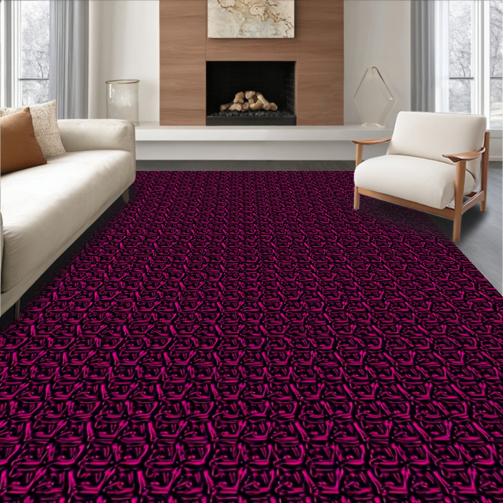 Hot Pink Textured Hexagon Surface Rug
