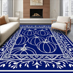 Royal Blue White Pumpkin Harvest Border Rug