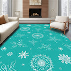 Teal White Leaf and Starburst Medallion Rug