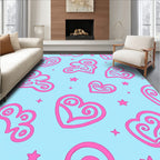 Pink Swirl Hearts on Sky Blue Rug