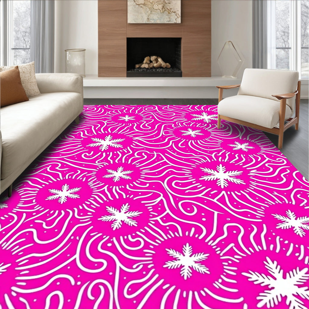 Bright Fuchsia Snowflake Swirls Rug
