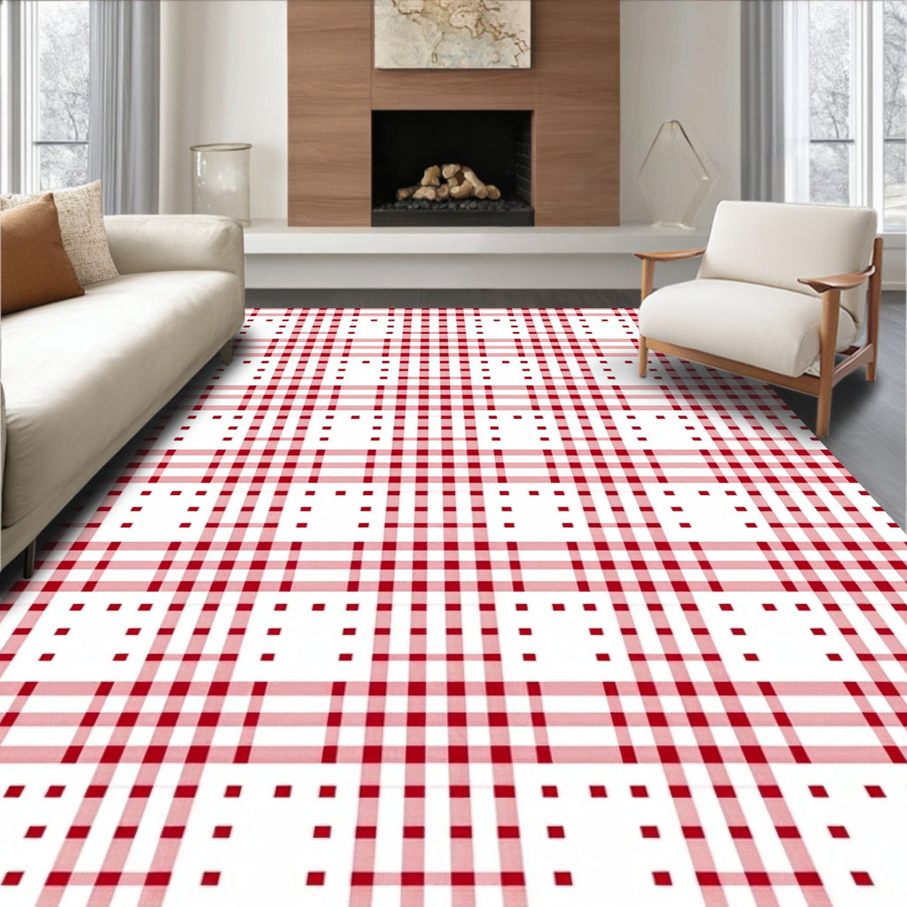Vibrant Red White Gingham Squares Rug