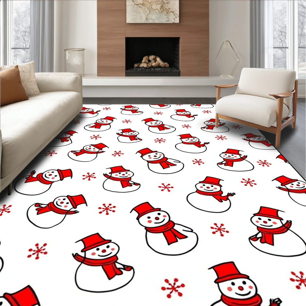 Whimsical Snowman Red Scarf Charm Rug