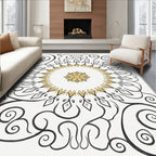 Gold Black Floral Medallion Scroll Rug