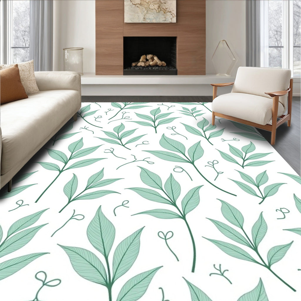 Shallow Green Leafy Vine Background Rug