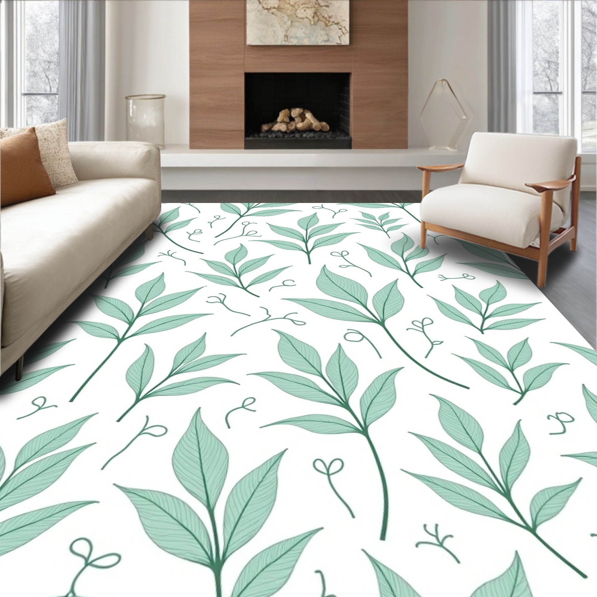 Shallow Green Leafy Vine Background Rug