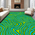 Vibrant Lime Blue Swirl Abstraction Rug