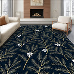 Deep Navy White Floral Branch Rug