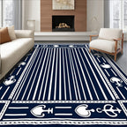 Navy White Vertical Stripe Symbolic Medallion Rug