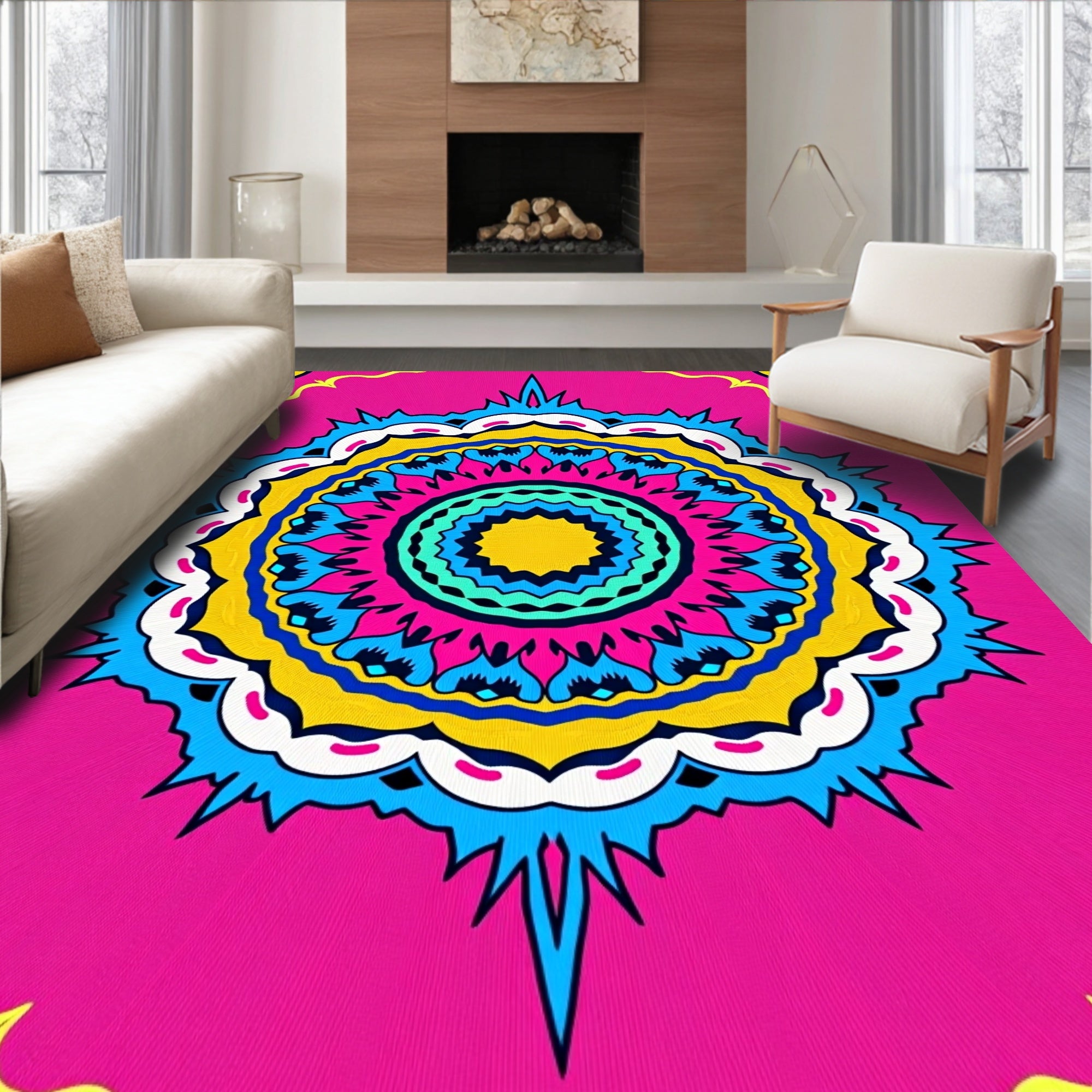 Vibrant Pink Medallion Sunburst Rug