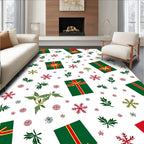 Green Red Gifting Snowflakes Foliage Rug