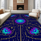 Deep Blue Floral Medallion Sunburst Rug