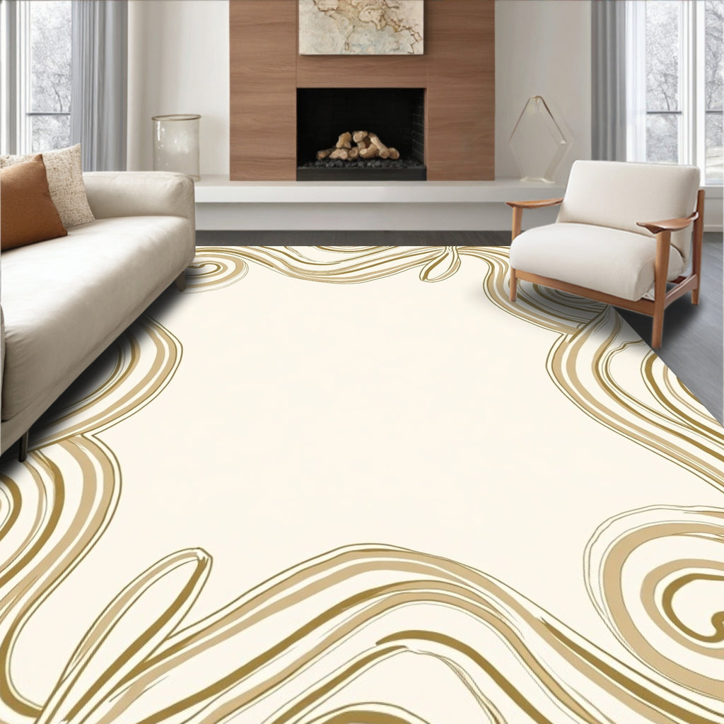Golden Swirl Lines Border Rug