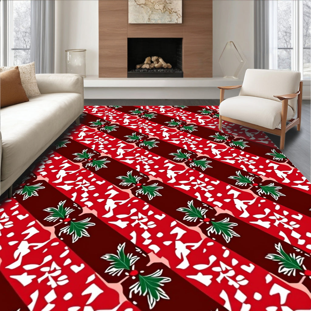 Diagonal Red White Holly Motif Rug