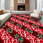Diagonal Red White Holly Motif Rug