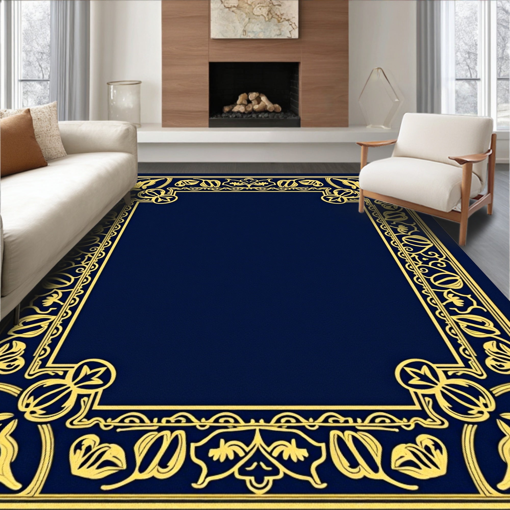 Elegant Gold Floral Border IndigoRug Rug