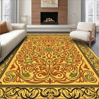 Golden Brown Floral Scroll Border Rug