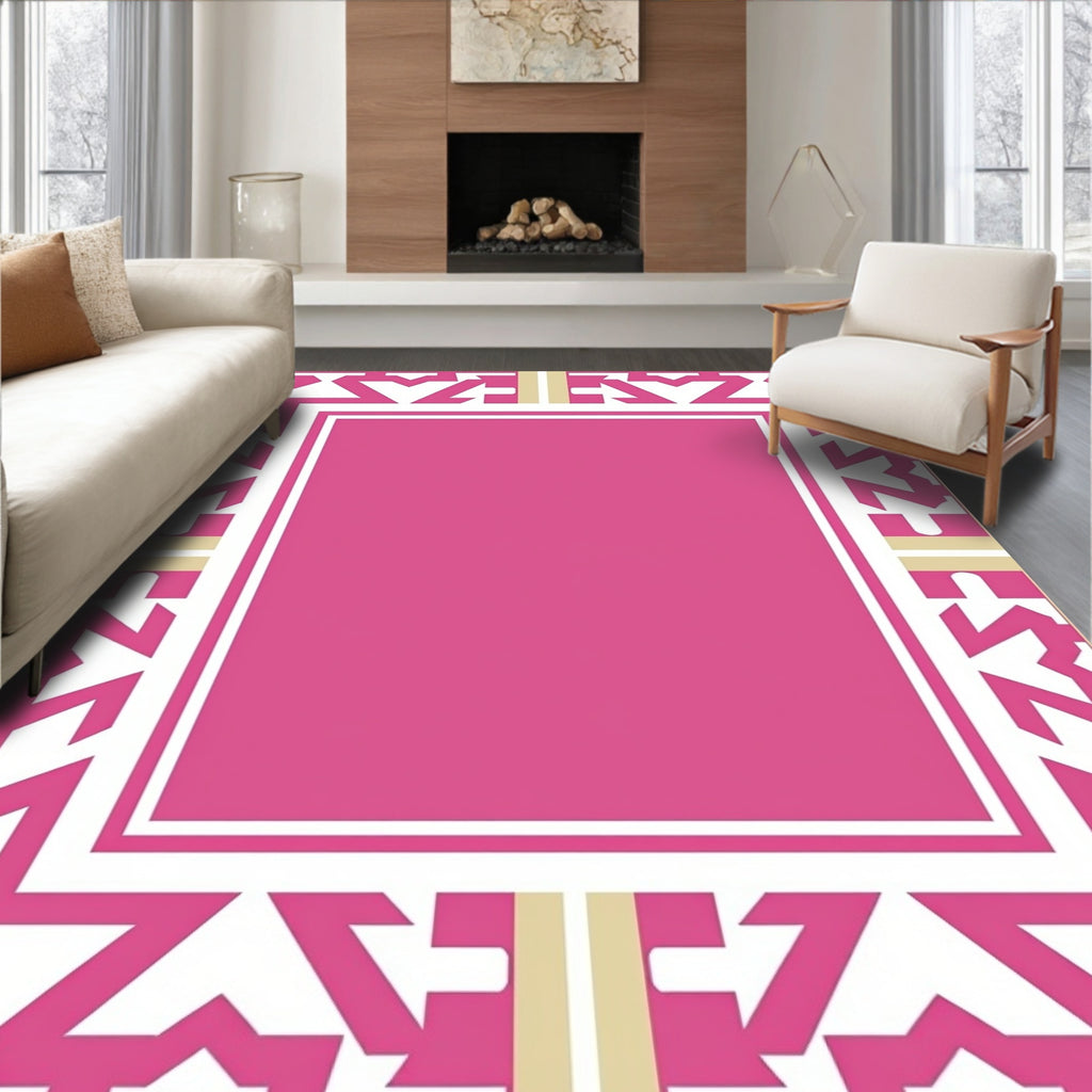 Bright Pink Geometric Border Rug