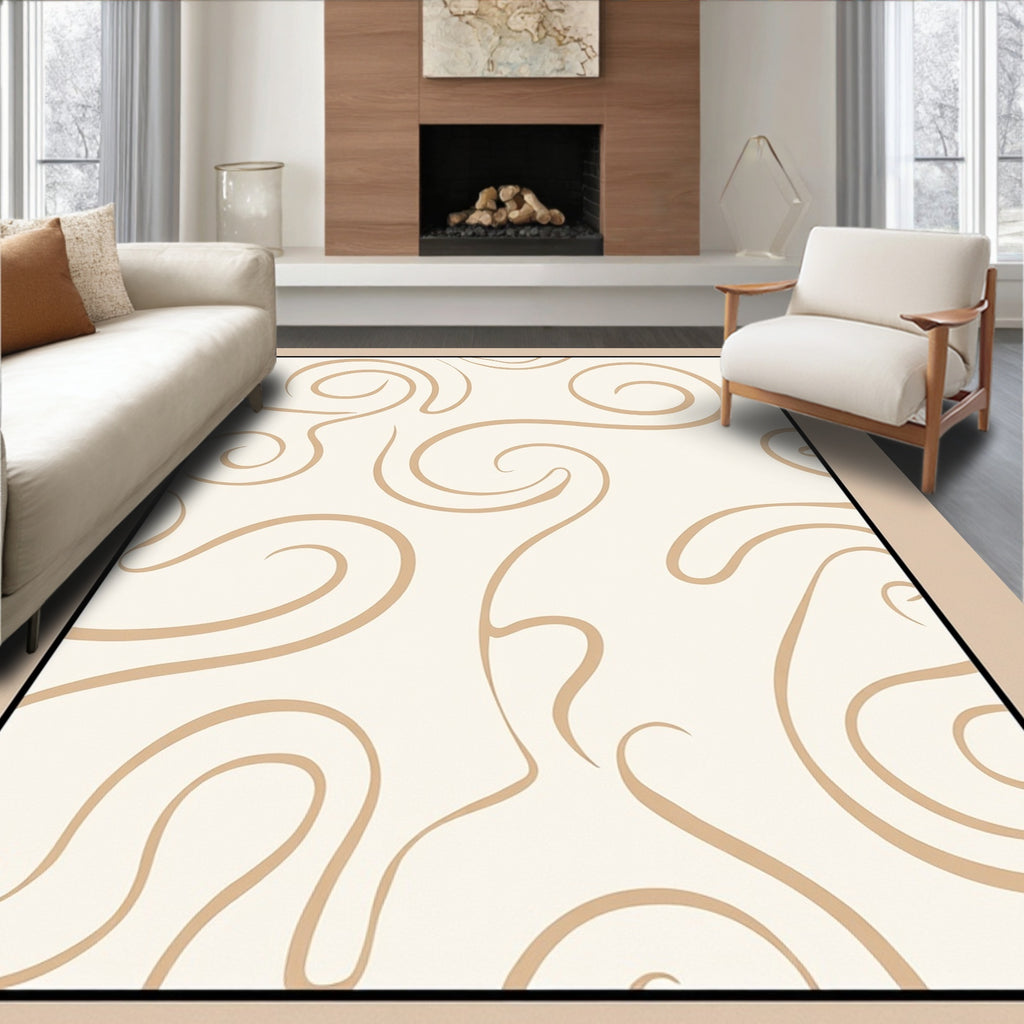 Cream and Tan Swirl Curvy Rug