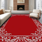 Crimson White Scroll Border Rug